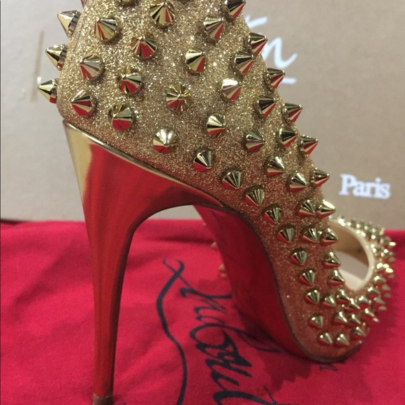 Christian Louboutin Follies Spikes Gold 100Glitter - Picture 4 of 5